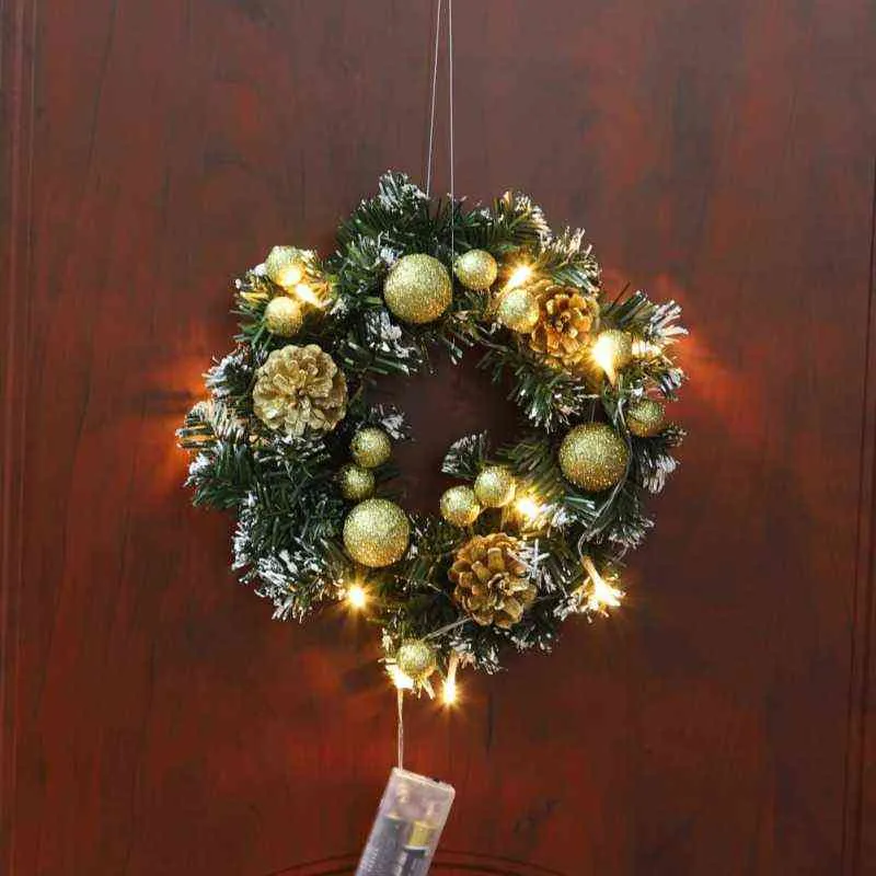 Kerst LED-krans Voordeur Opknoping Garland Vakantiehuis Decoraties Kerstboom Ornamenten met LED-lichtkoord 2111104