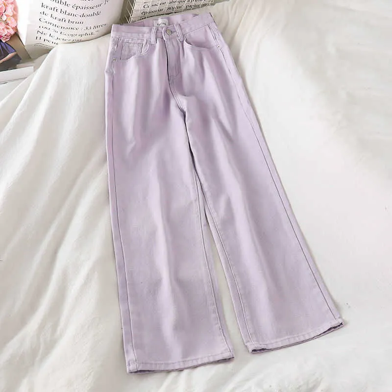 Boyfriend Jeans para mujer Casual Loose Purple Denim Mom Primavera Cintura alta Pierna ancha Full Jean Pantalones femeninos 210809