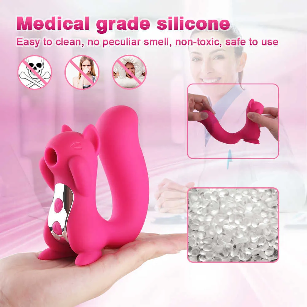 Mignon écureuil forme mamelon ventouse vibrateur pour femmes Sex Toys G-Spot Clitoris stimulateur haute fréquence langue érotique jouet Couple 210623