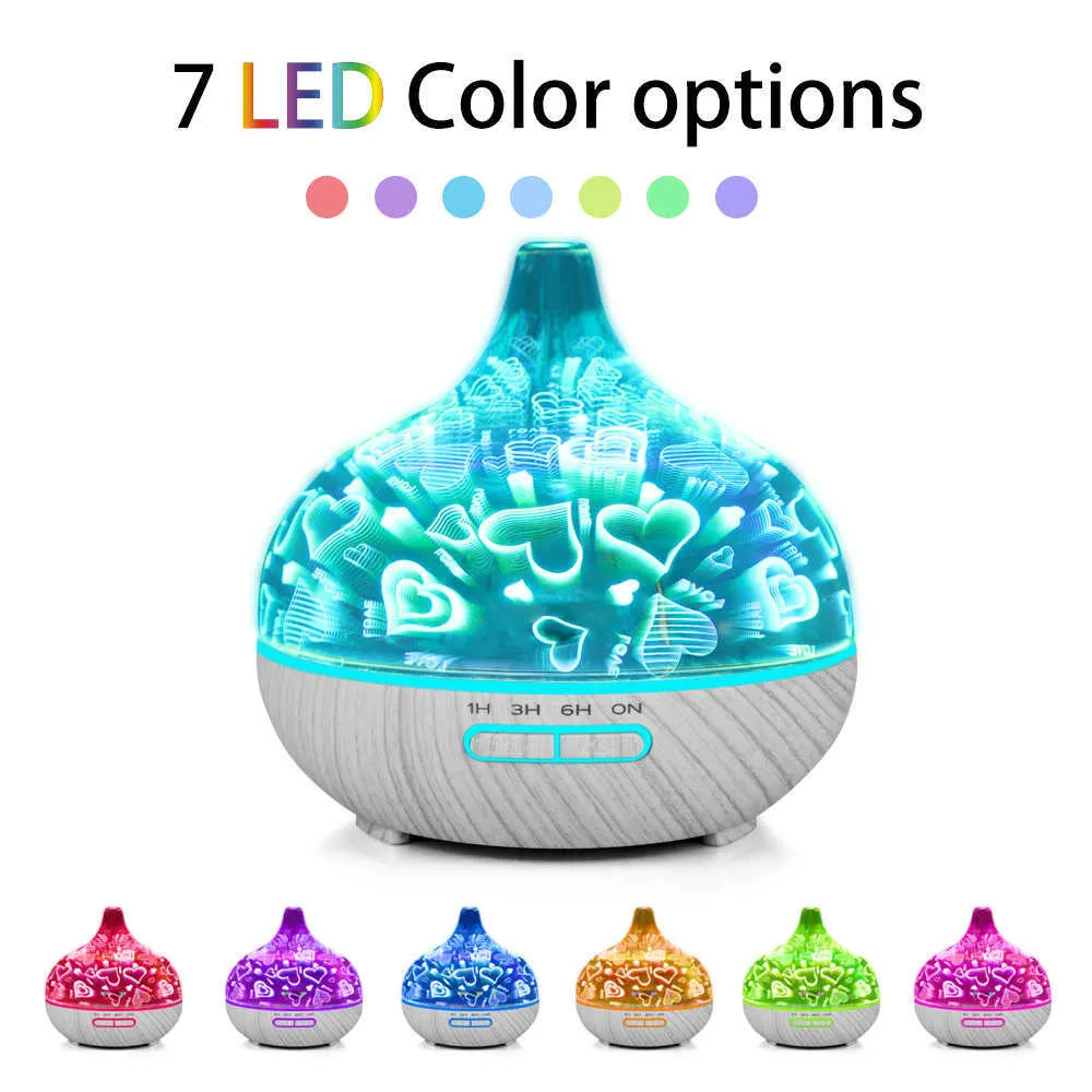 400ml Ultrasonic Humidifier With Remote Control 3D fireworks Aromatherapy Essential Oil Air Diffuser Glass Diffusers For Rooms 210724