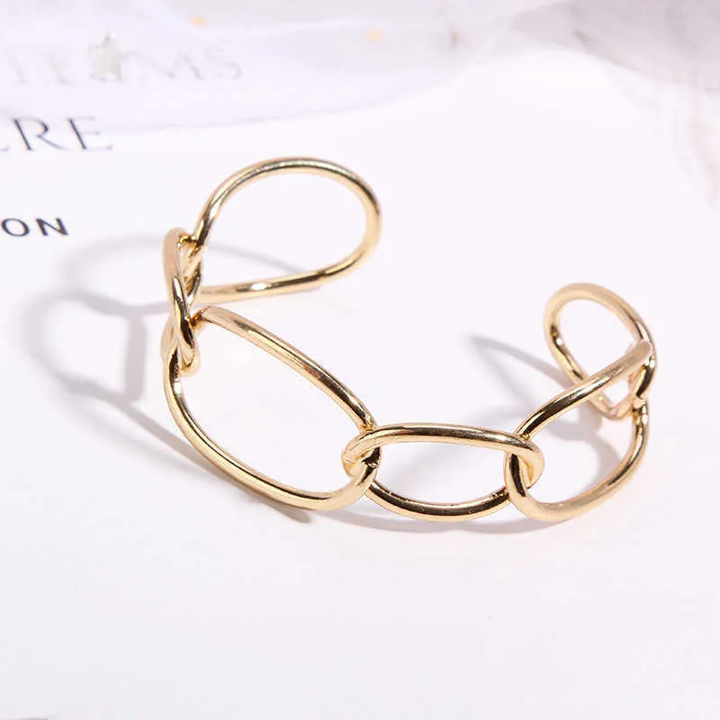 Braccialetti aperti cavi di moda donna ragazza cerchio geometrico oro argento braccialetto colore polso semplici gioielli alla moda Q0719