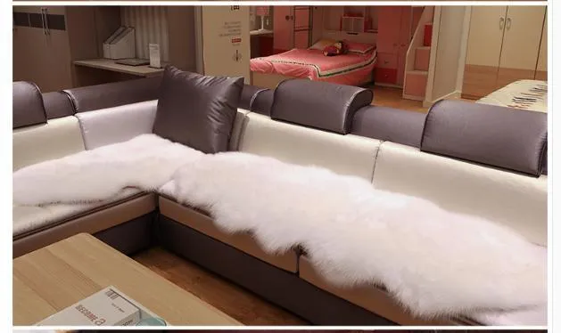 Irregular Long Soft White Faux Sheepskin Fur Area Rugs Kids Livingroom Bedroom Floor Mat Shaggy Silky Plush Carpet Rug 220301