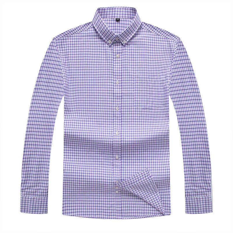 SHAN BAO automne classique chemise à carreaux teints en fil affaires décontracté marque jeunes hommes lâche chemise à manches longues bleu violet 210531