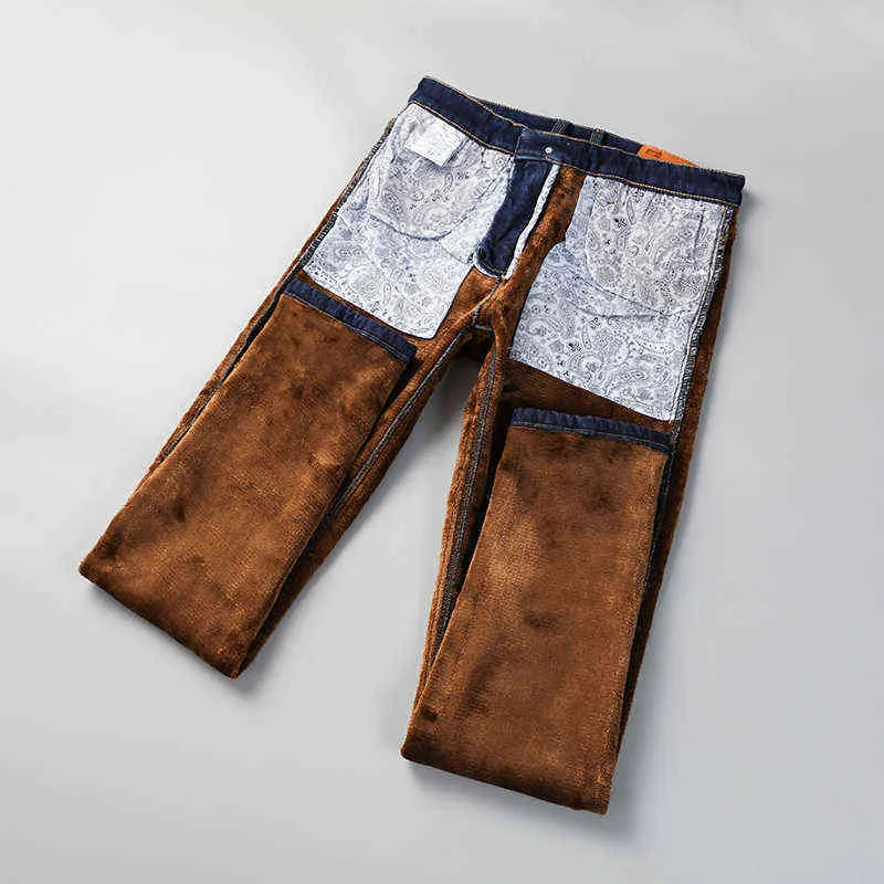 Hiver hommes chaud coupe ajustée jean affaires mode épaissir Denim pantalon polaire Stretch marque pantalon noir bleu 220118237W