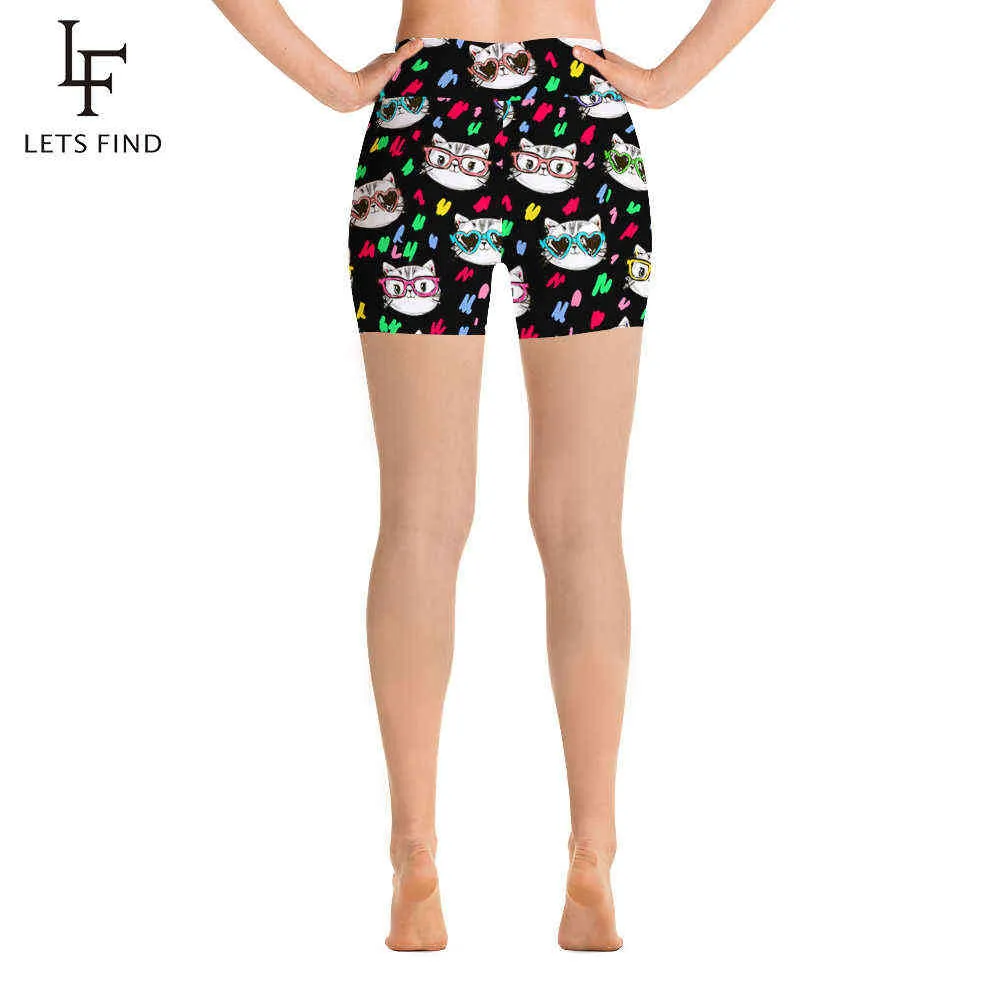 LETSFIND 2020 Summer Women Short Pants Fashion 3D Cats Digital Print Plus Size Stretch Casual Leggings Polyester Q0801