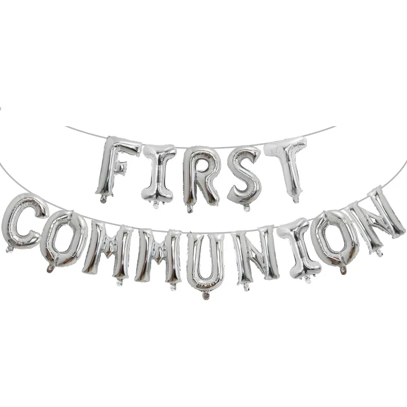 First Holy Communion Gold Balloons Bunting Banner Religious 1st Confirmation Christening Wall Decoration Photo Props Ballon L0220