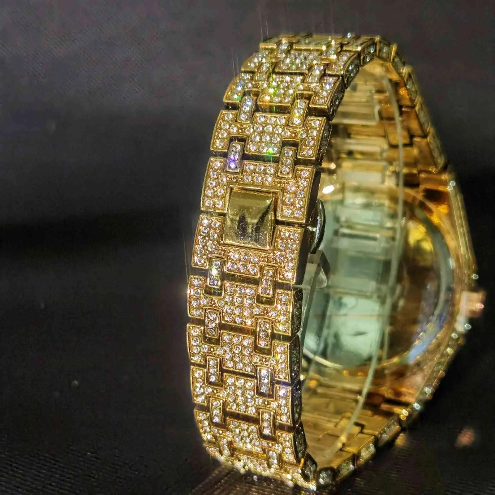 Missfox chiffres arabes montres Homme rose Gold Quartz Plein diamant Montre-bracelet de luxe Hommes Relógio Masculino HiPhop HiPhop Acier inoxydable