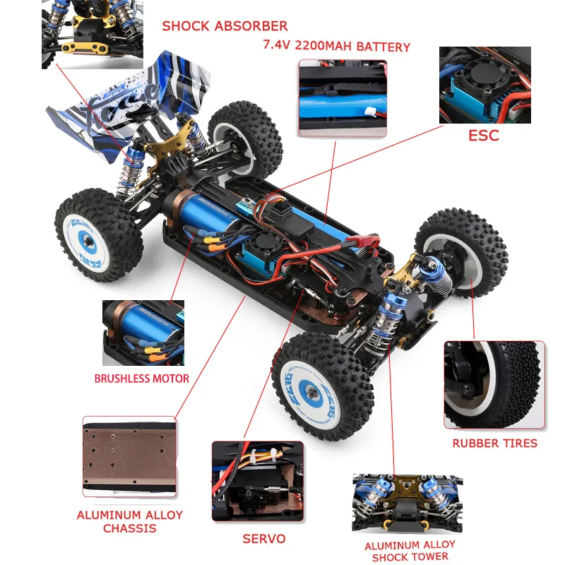 WLTOYS 124017/124016 V2 bezszczotkowy silnik RTR 1/12 2.4G 4WD 75km / H RC Samochody samochodowe Metalowa podwozie Off Maszyny drogowej 220315