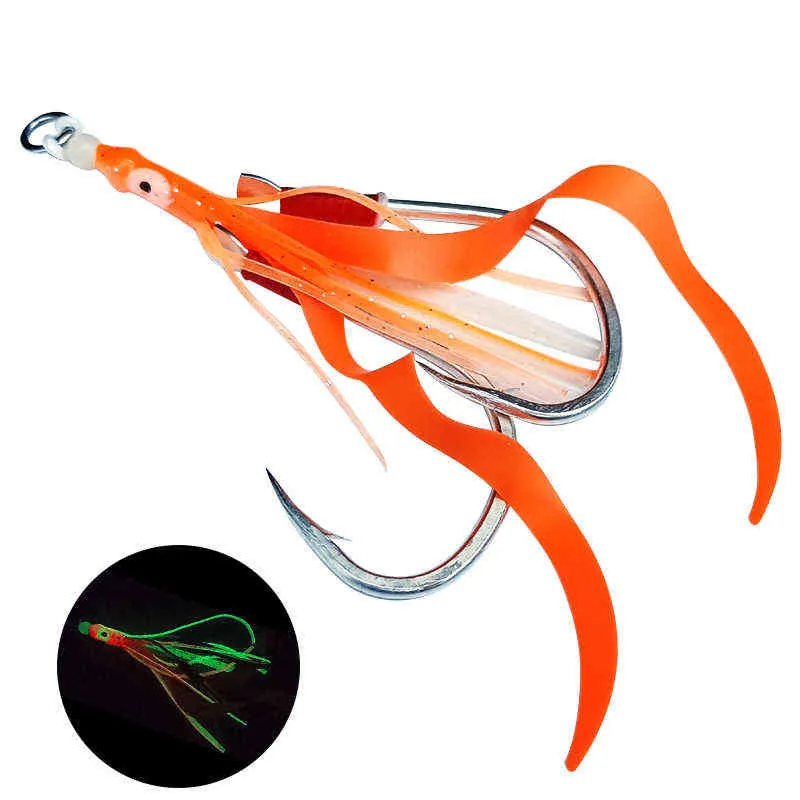 AS lot Glow Assist Ganchos com Saias de Lula Lumious Lento Jig Saia de Silicone Gancho de Pesca Acessórios de Pesca Marítima 2201201902036