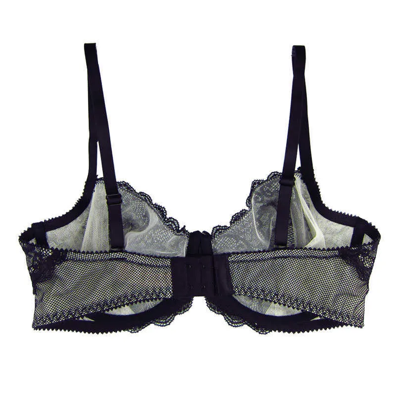 Kobiety Biustonosz Koronki Kwiatowe Bralette Przezroczyste Hollow Lingerie Brak wyściółki 3/4 Filiżanki Biustonosze Biustonosze Unwire Bielizny Plus Rozmiar 30C-38G 210623