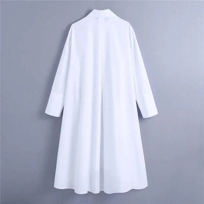 ZA Oversized Lange Asymmetrische Shirt Dames Chic Verborgen in-Naad Zakken Losse Witte Top Grote Maat Casual Shirts 210602