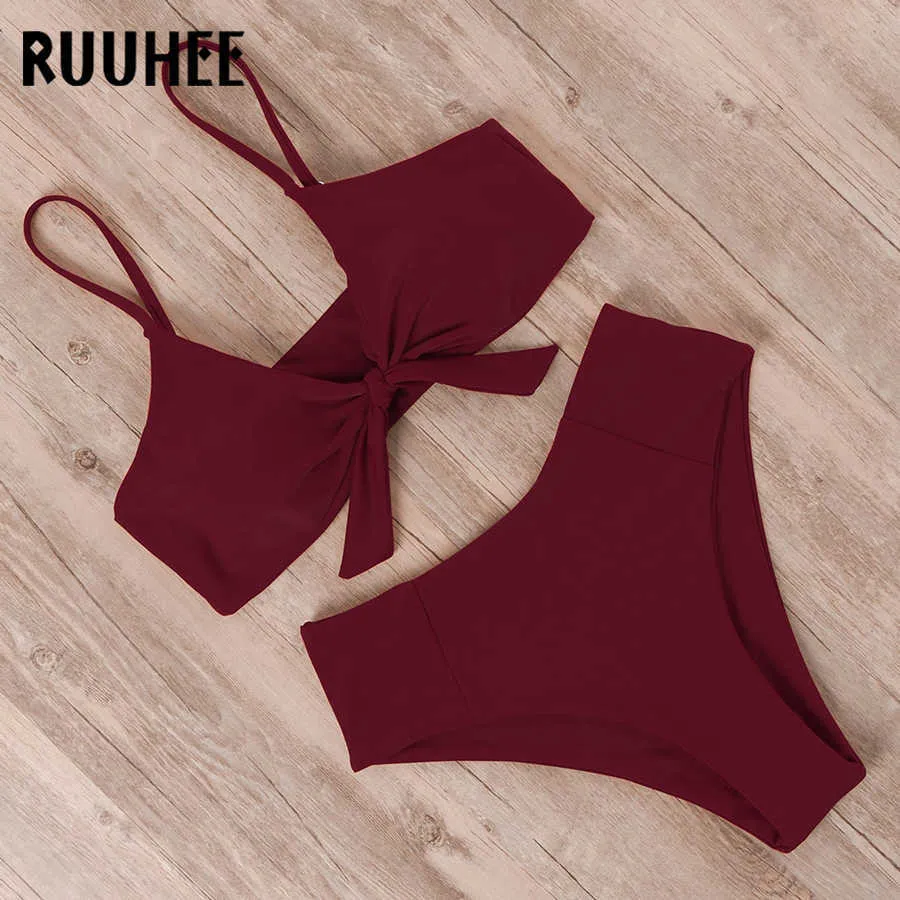 RUUHEE Costume da bagno bikini Donna Costume da bagno a vita alta Set Push Up Davanti Nodo Costume da bagno Summer Beach wear Biquini 210611