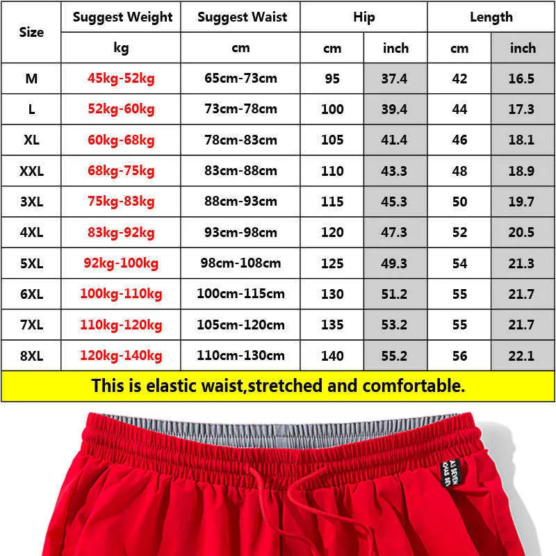 Anbican Fashion Red Casual Shorts Mannen Zomer Merk Sneldrogende Losse Losse Strand Big Size 5XL 6XL 7XL 8XL 210629