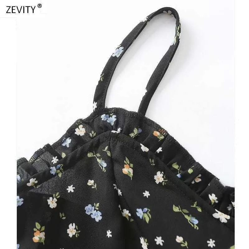 Zevity mujeres estampado floral encaje agárico negro sling vestido mujer espalda elástica casual delgado vestidos chic mini vestidos DS3998 210603