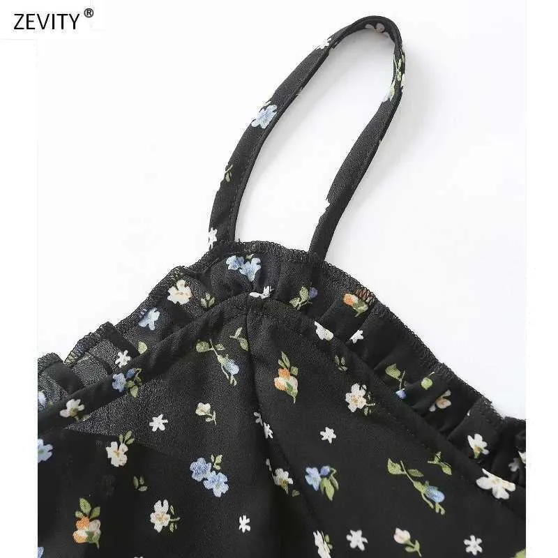 Zevity women floral printing agaric lace black sling dress female back elastic casual slim vestidos chic mini dresses DS3998 210603