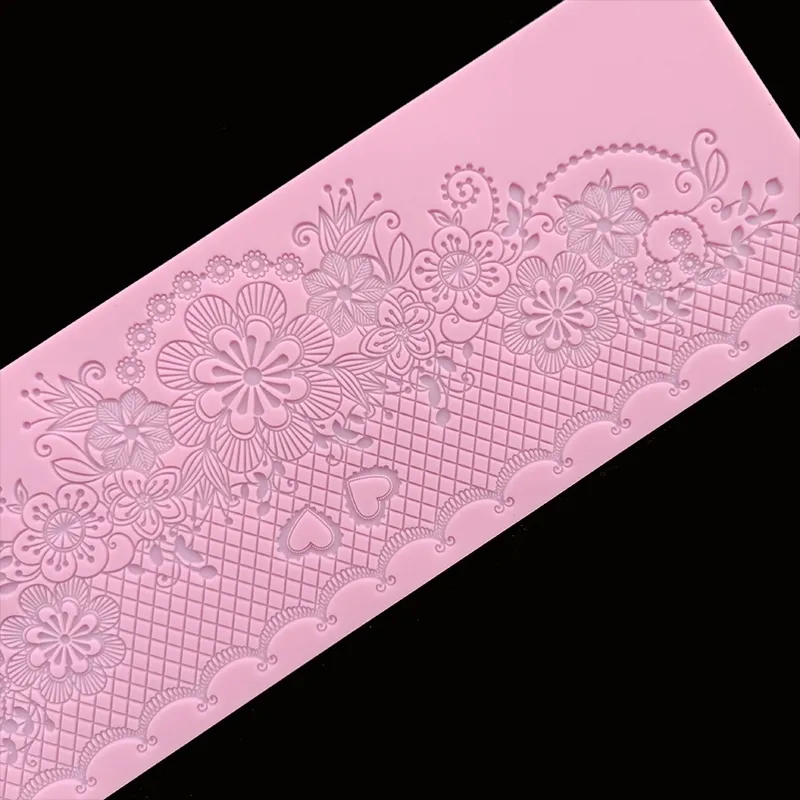 minsunbak New Lace Silicone Mould Exquisite Wedding Cake Edge Decoration Fondant Lace Mat Food Grade Silicone 210225