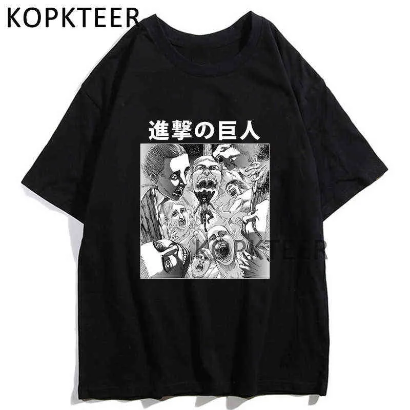 ヴィンテージの夏のTシャツのアニメの攻撃タイタンミカサAckerman Armin Arlert面白いプリントヒップホップカジュアル半袖ユニセックスTシャツY22020208