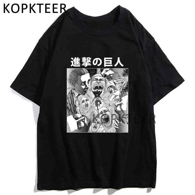 Vintage Letnie Koszulki Anime Atak na Titan Mikasa Ackerman Armin Arlert Funny Print Hip Hop Casual Krótki Rękaw Unisex Tshirt Y220208