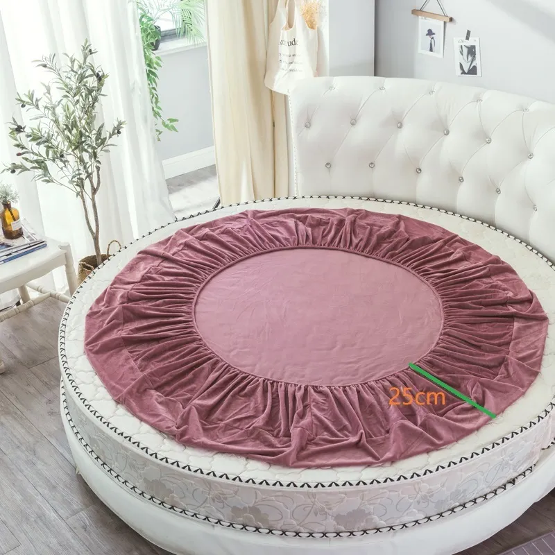 Corail rond Round Fleette ajustée Fil de lit Couleur de couleur en velours Velvet Préparer le diamètre rond de 200cm-220 cm Coquette de matelas en feuille de flanelle T200901