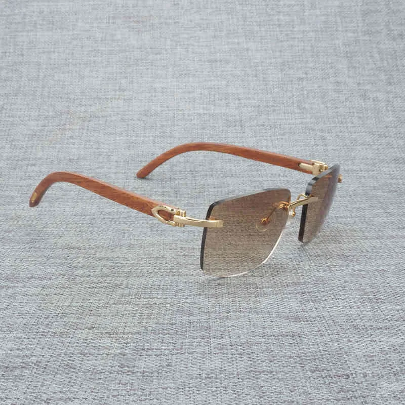 Fabriksdirekt Natural Wood Men Black White Buffalo Horn Sun Vintage Rimless fyrkantiga glasögon Oculos Gafas tillbehör KBMZ2762