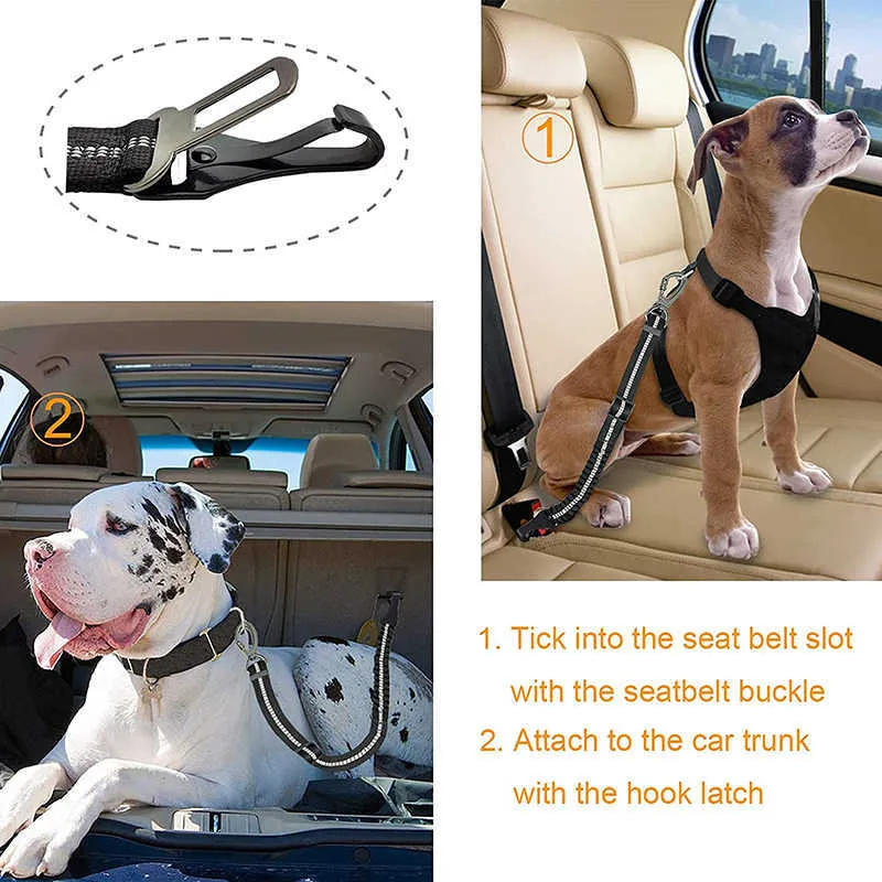 Cintura di sicurezza cani regolabile Benepaw Moschettone migliorato Design antishock Bungee elastico Cintura auto animali domestici 2 in 1 Cintura di sicurezza da viaggio 211006