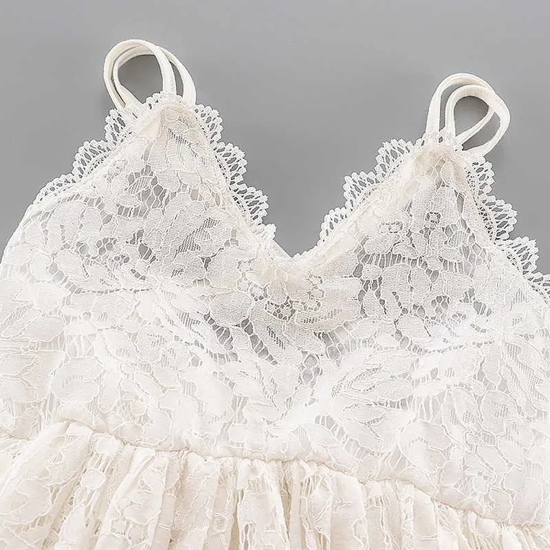 Filles robes de soirée été enfants princesse pour fille dentelle blanche col en v licou bébé vêtements E15181 210610