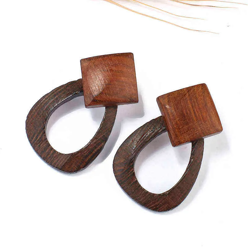 AENSOA 2020 Vinatge Multiple Korean Handmade Wooden Drop Earrings Ethnic Geometric Long Pendant Statement Earrings Jewelry Gift G220312