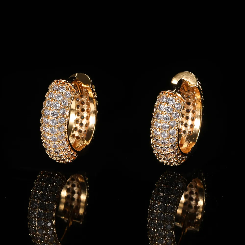 Hip Hop Full Circon Hoop Pendientes Bling 18K Gold Real Gold Men Jewelry Gift Whole236r
