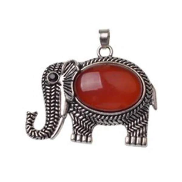 Elephant Gemstone Jewelry Pendant Silver Plated Cute Necklace Men and Women Simple 233g