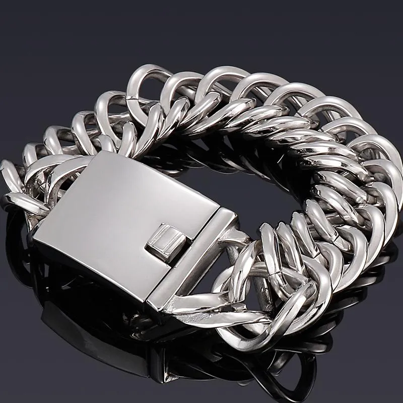 Link chain 20 22mm aço inoxidável curb cubana link pulseira masculino legal masculino pulseira homem homme braçadeira clássico masculino jóias g287g