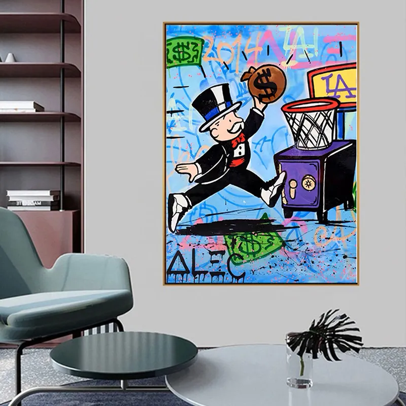 Alec Monopoly Millionaire Money Posters and Prints Street Graffiti Art Canvas Painting Cartoon Wall Art Pictures for Living Room H4743386