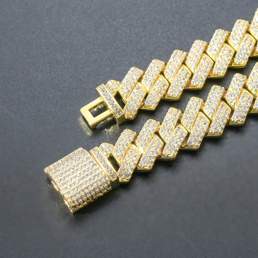 男性用のアイスアウトチェーンマイアミキューバリンクネックレスダイヤモンドマイクロパベードCZゴールドシルバーチェーンファッションヒップホップジュエリー259K