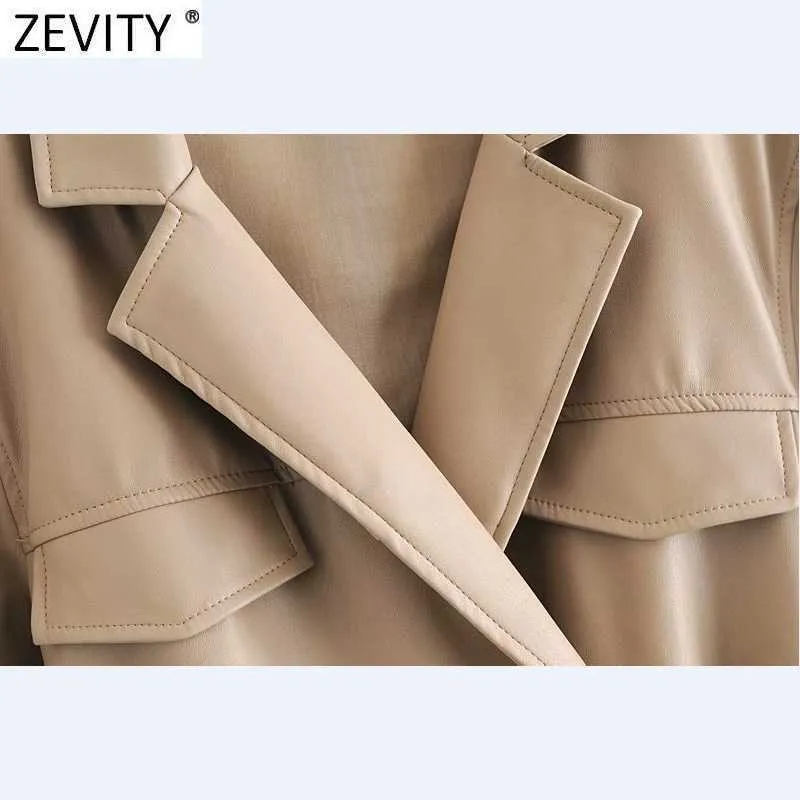 Zevity Wesid Fashion Down Collar Lace Up Faux Realath Slim Mini Dress Femme Long Sleeve Elastic Waist PU vestido DS4855 210603