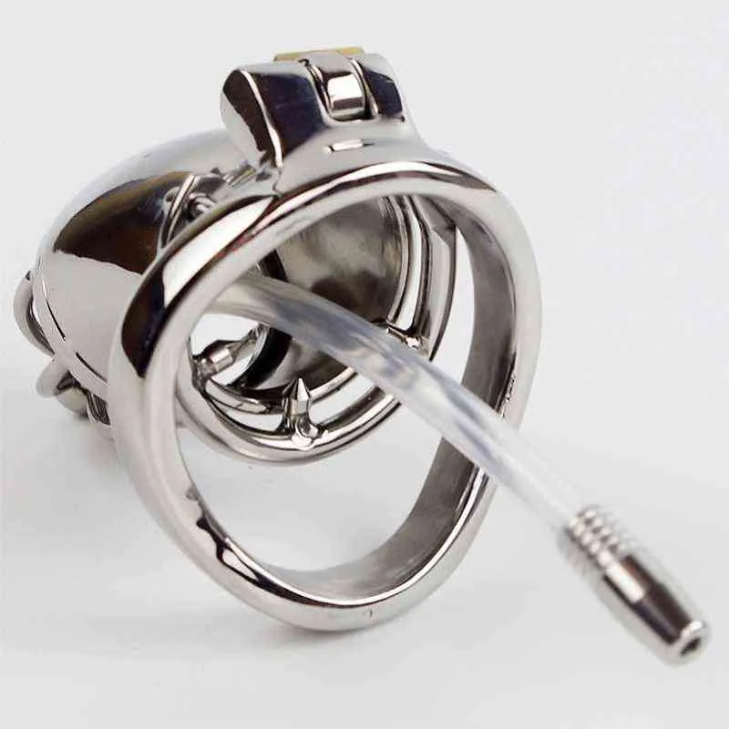 NXY Cockrings 304 Stainless Steel Chastity Device with Urethral Sounds Catheter and Spike Ring s l Size Cock Cage Choose Male Belt 0215