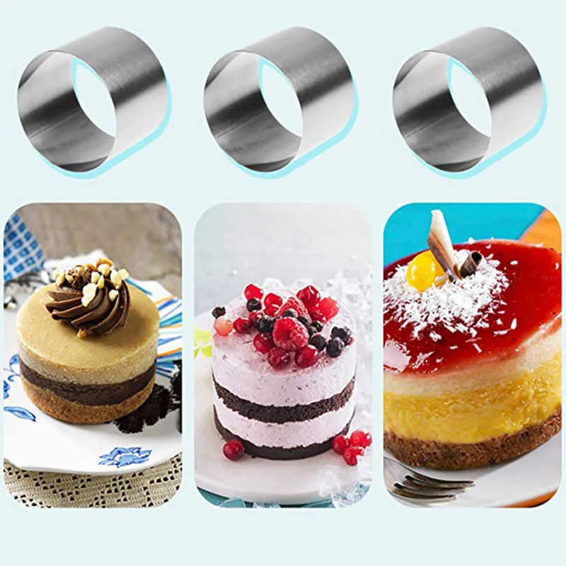 Set 6 6 5 8 8 5cm Circular Stainless Steel Mousse Dessert Ring Cake Cookie Biscuit Baking Molds Pastry Tools 210721256S