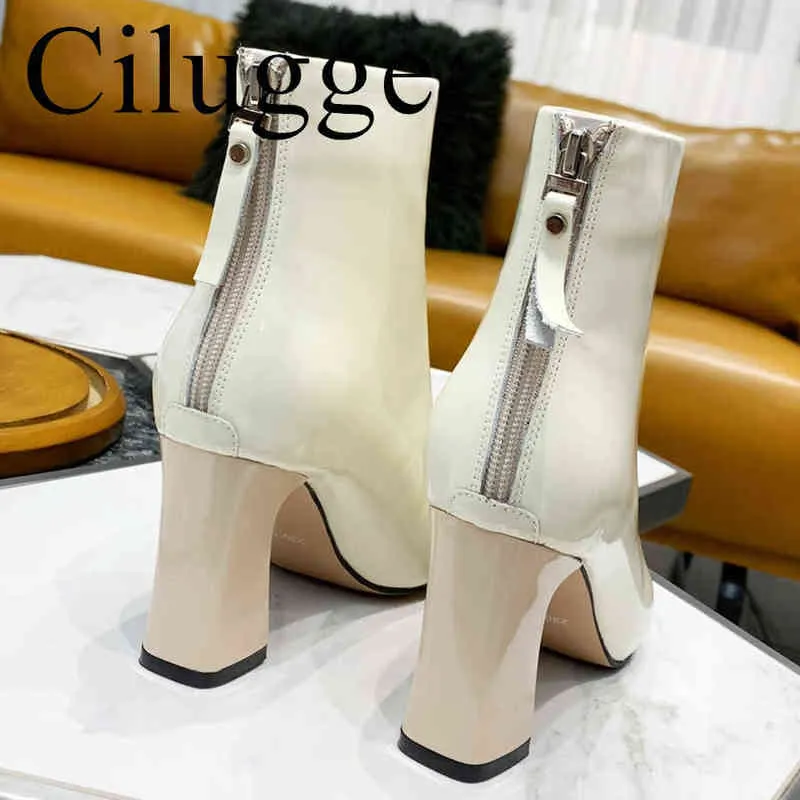 New Sexy Boots Fashion Boots Light Cow Patent Leather Pointed Toe Stiletto High Heels Luxury Brand Design Women's Ankle Boots Y1209