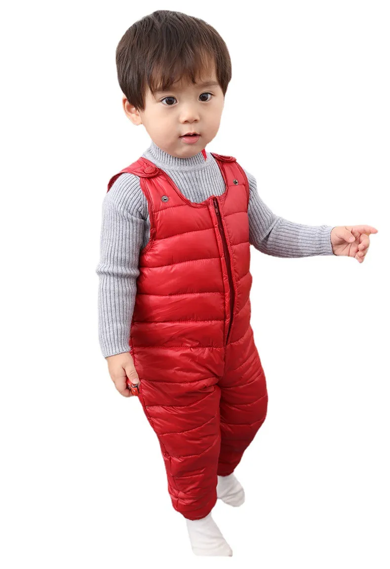 Children's Down suspender trousers for Boys and Girls Thick Jumpsuits for Kids Open Gear Thermal Pants