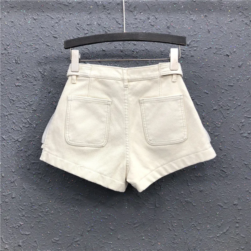 Kvinna Shorts Hög midja Bomull A-Line Wide-Ben Korta Jeans Koreanska Stil Smoky Grå Kvinna Lösa Denim Kort Byxor Sommar 210301