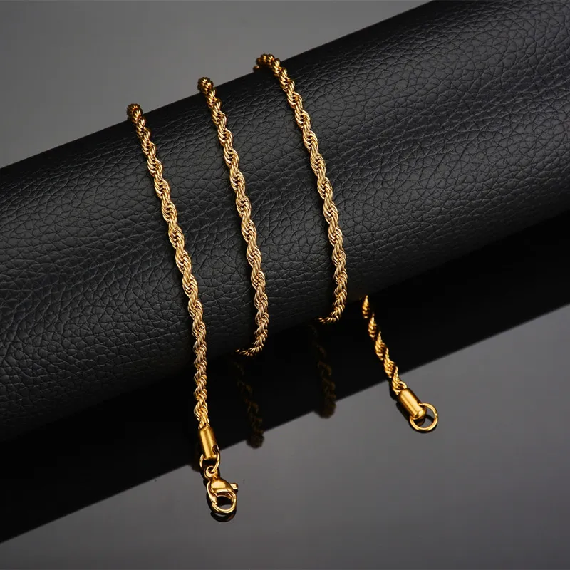 Хип-хоп Крутое дизайнерское ожерелье для женщин, мужское ожерелье, цепочки из веревки из нержавеющей стали, золото, серебро, черный, южноамериканский Necklac277o