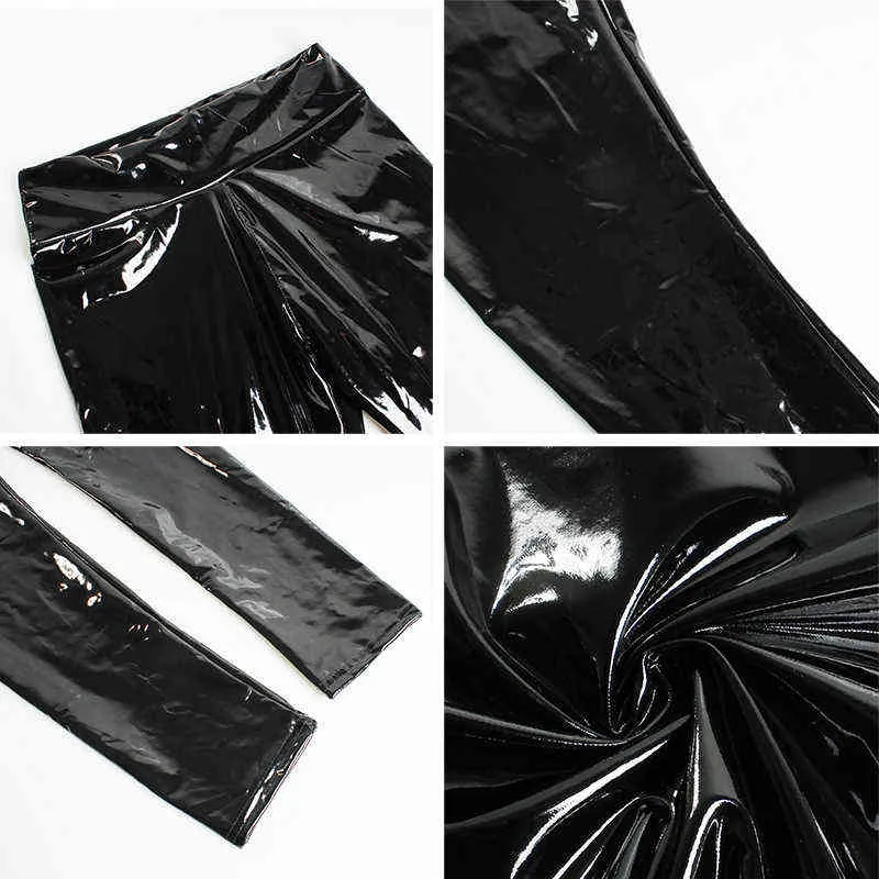 ノーマフの女性の光沢のある革のレギンス黒のスリムハイウエストパンツレギンスを押し上げるセクシーな環境を押す211215
