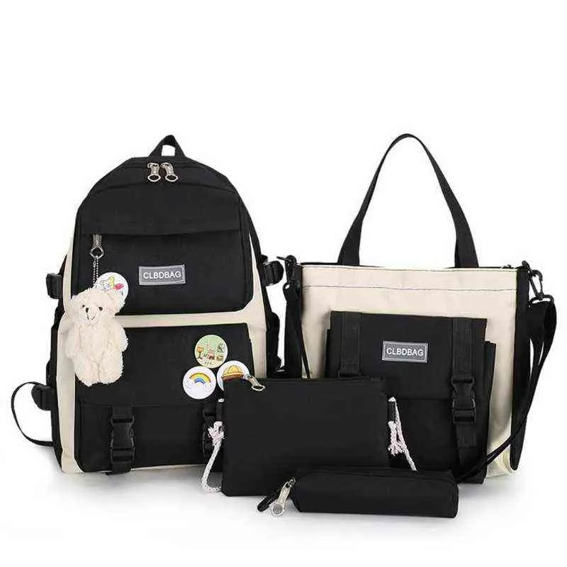 Q1FA Женский рюкзак для ноутбука Холст Школьные сумки для девочек-подростков Kawaii Студент колледжа Детская сумка для книг Рюкзак 211110