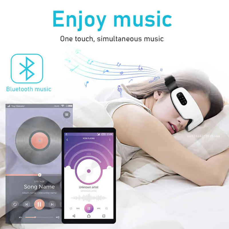 Eye Massager Smart Mask Vibrator Compress Bluetooth Musice Care Heating Fatigue Relief Foldable Device USB Charging 2101089872913