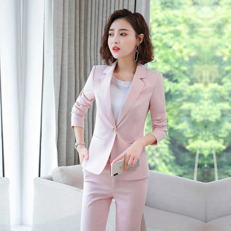 Yüksek Kaliteli Profesyonel kadın Pantolon Takım Elbise Kadınsı Bayanlar Blazer Ofis İş Giysileri Röportaj Giyim Iki-piece 210527