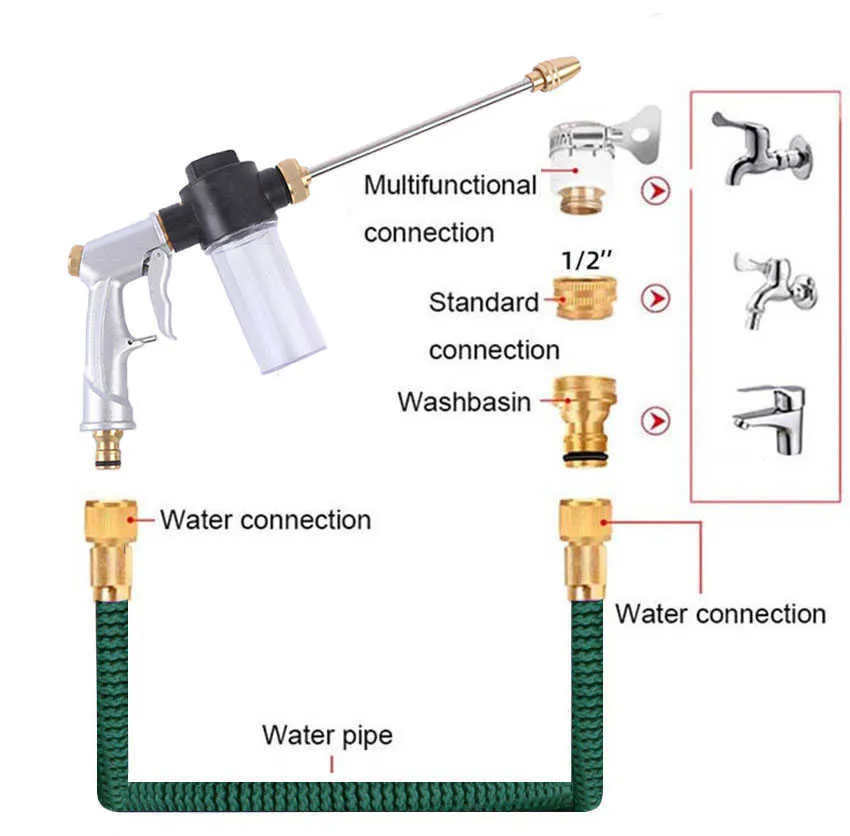 Mangueira de jardim com pistola de água Conjunto expansível Magia UE regando pulverizador de pulverizador de lavagem de carro de alta pressão 210626