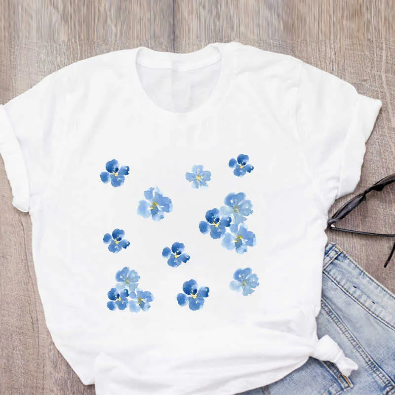 Women Graphic Flower Tumblr Floral Fashion Print Summer T-Shirt Shirt Tops Lady Clothes Womens Clothing Tee Female T Shirt X0628