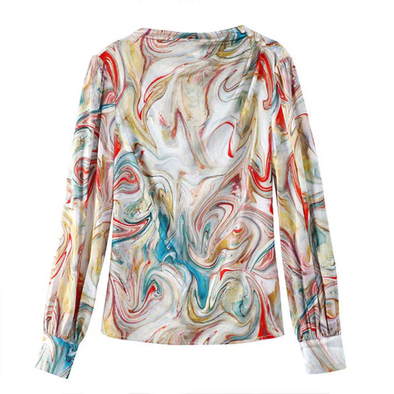 Moda Aurora Lumen Printing koszule damskie bluzki letnie wiosna swobodne luźne topy z długim rękawem Blusas Mujer 210702