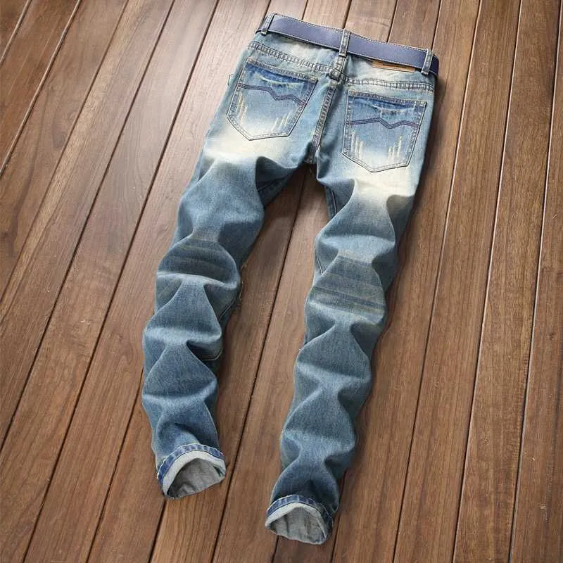 Elastico 2020 New Fashion Colore blu Jeans strappati skinny Pantaloni causali da uomo Plus Size 40 Jeans da uomo X0621