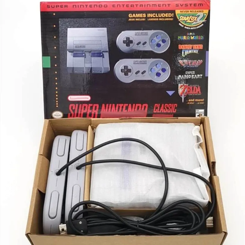 Super Mini Nostalgic Host Host Consoles 21 ТВ -видеоигры портативного игрока SNES 16 -битный Gameole с розничными Boxs4807363