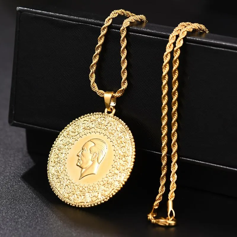 Pendant Necklaces Three Size Muslim Islam Turkey Ataturk Arab For Women Gold Color Turkish Coins Jewelry Ethnic Gifts255M