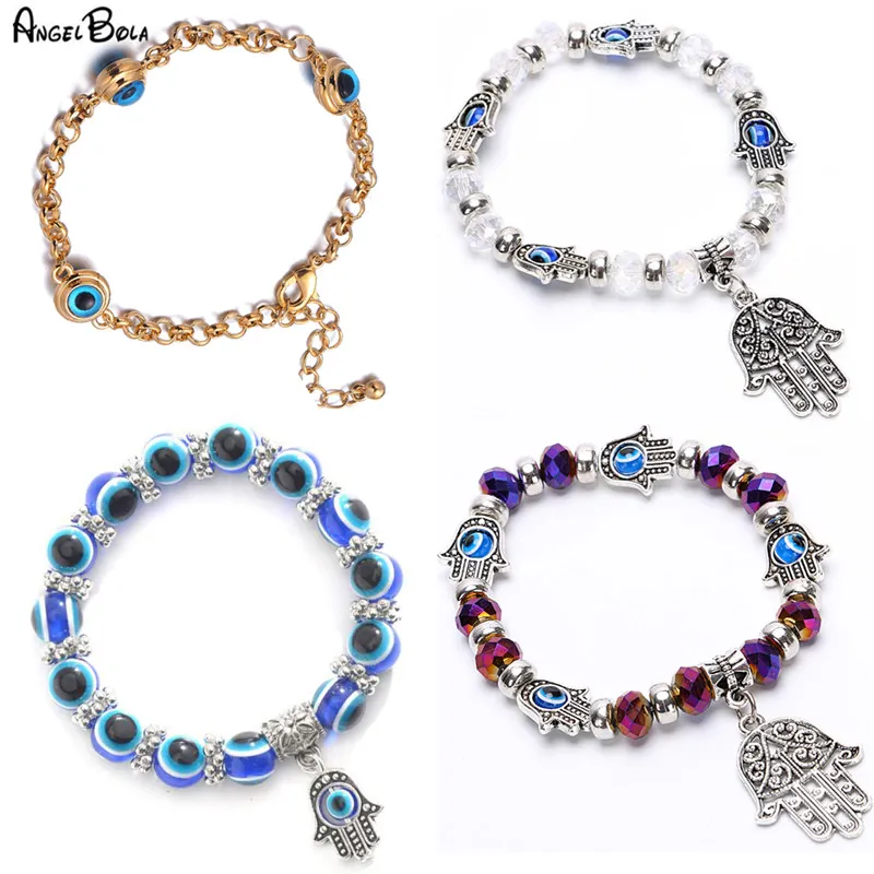 Moda sorte charme pulseiras para mulheres retro devil039s olho pulseiras azul grego turco diabo mau olhos pulseira jóias feminino gi7411057